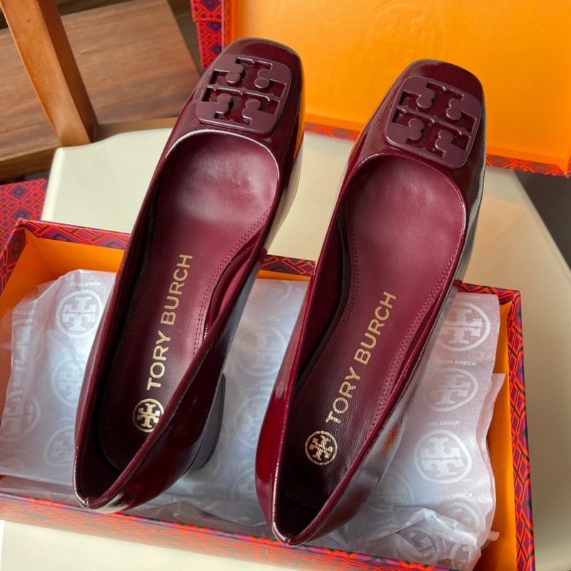 Giày cao gót mũi vuông da thật cao cấp thương hiệu Tory Burch