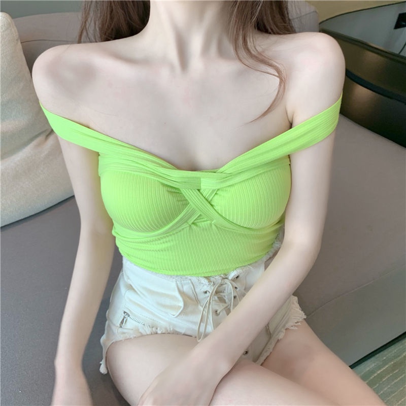 jiashucheng Áo hai dây JSC dáng ngắn màu trơn thời trang mùa hè gợi cảm cho nữ