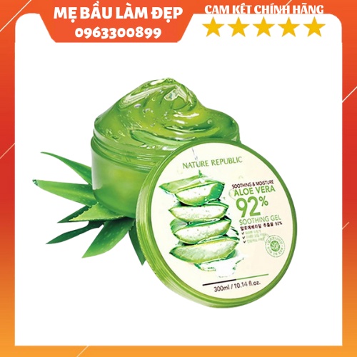 Gel lô hội Soothing & Moisture Aloe Vera 92% Nature Republic 300ml - Cung cấp nước, độ ẩm -giảm bớt nếp nhăn(chính hãng)