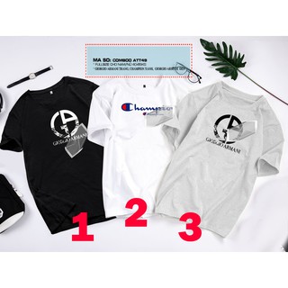 Áo thun họa tiết Giorgio Armani trắng, Champion xanh, Giorgio Armani đen