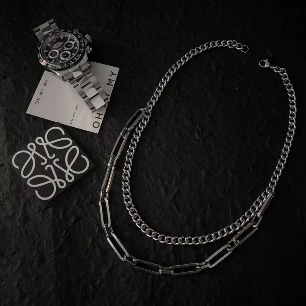 Dây chuyền nam nữ LETI DC04 phối hai dây thép titan màu bạc, vòng cổ phong cách đơn giản thời trang