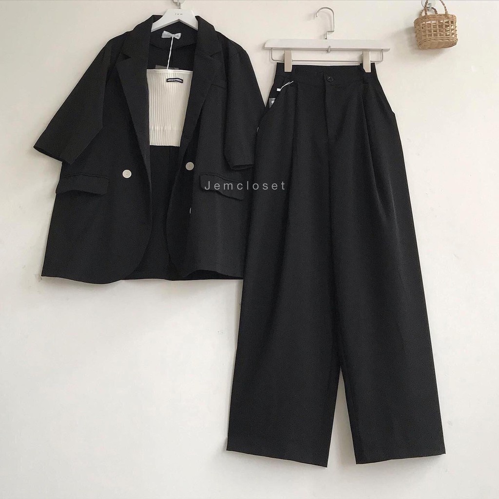 Áo Blazer Nữ 4 Loại Màu Trắng Tím Vàng Đen Áo Vest Tay Ngắn Form Rộng Có Nút Trước Phong Cách Lịch Sự Nữ Tính 1616