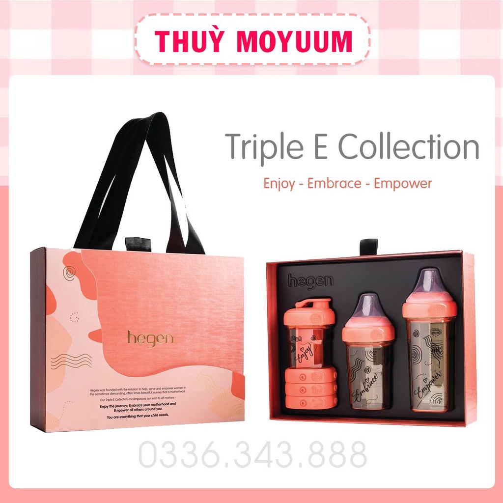 Bộ quà tặng Hegen Triple E Collection (Gồm 1 bình uống nước 150ml + 1 bình sữa 240ml + 1 bình sữa 330ml + 3 nắp đậy)