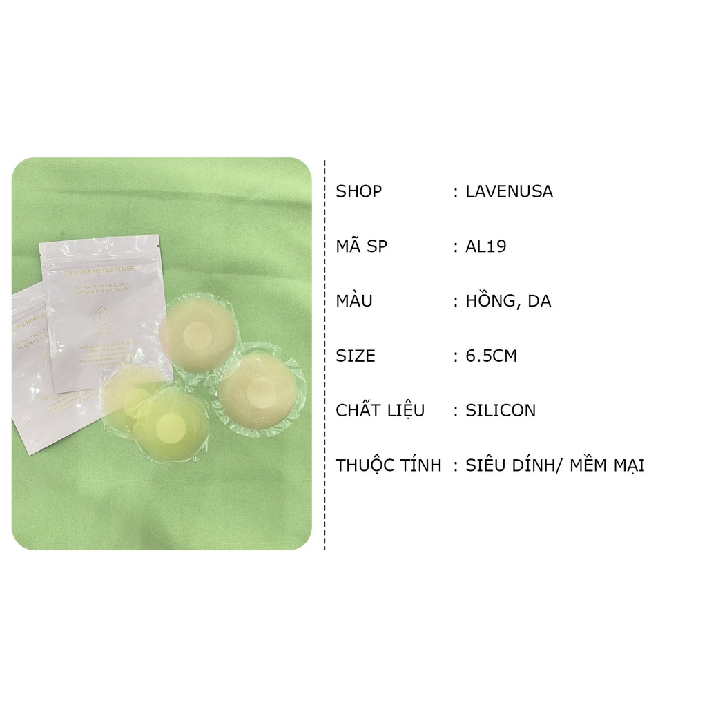 Miếng dán ngực silicon siêu dính an toàn hình tròn hoa túi 2 miếng LAVENUSA AL19
