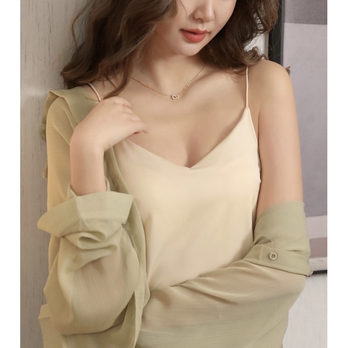 Áo 2 dây hai dây lụa liền bra sẵn mút ngực bên trong có thể mặc phối blazer, sơ mi công sở