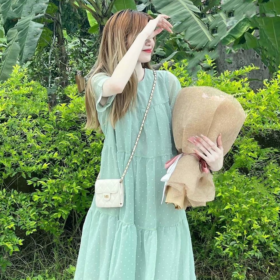 VÁY BẦU MÙA HÈ DÁNG SUÔNG XINH XẮN,NHẸ NHÀNG-ĐẦM BẦU CÔNG SỞ HẠT NỔI CHẤT VOAN ĐẸP CHO MẸ BẦU ĐI CHƠI
