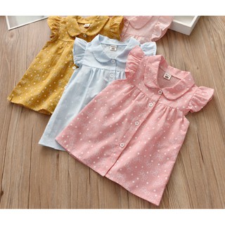 Áo sơ mi ngắn tay bánh bèo bé gái màu hồng phấn