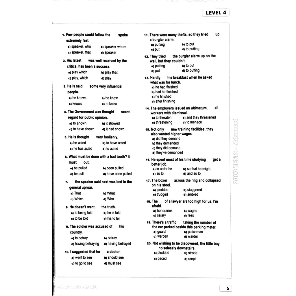 Sách 2000 Tests Advanced Level (Không CD)