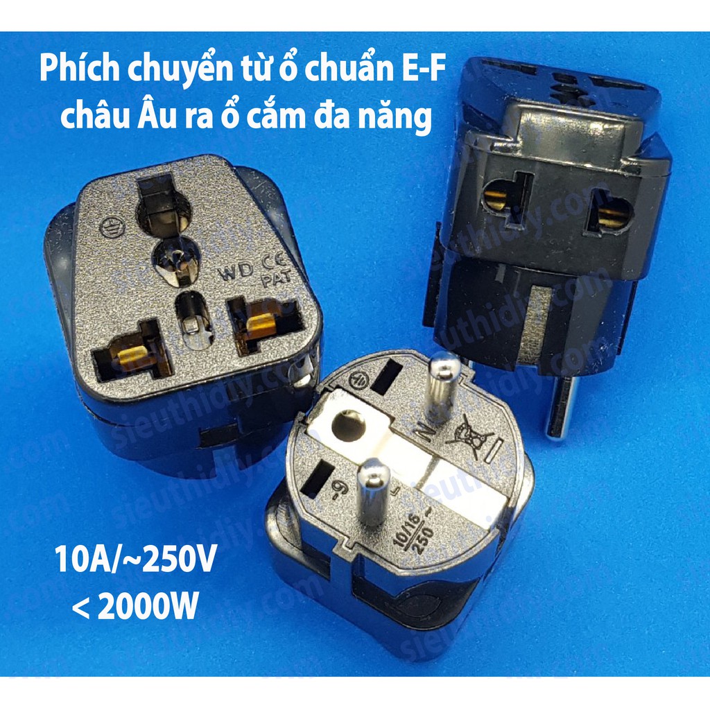 Phích chuyển từ ổ cắm 2 lỗ tròn Châu Âu ra Đa Năng