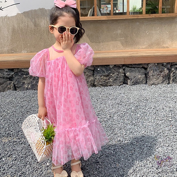 Đầm Công Chúa Phối Lưới Họa Tiết Hoa Phong Cách Hàn Quốc Dễ Thương Thời Trang Mùa Hè Cho Bé Gái