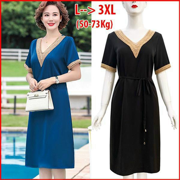 Đầm suông trung niên trơn cổ tim - Mua đầm suông đẹp giá rẻ