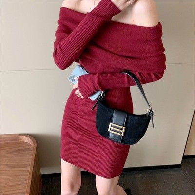 Váy len body trễ vai đầm len vai ngang gợi cảm Đ197 - Có ảnh thật