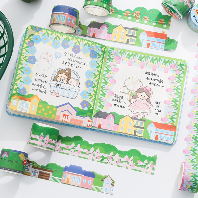 Peach 1Pcs Small and fresh landscape shaped leisurely sticker Diary Scarpbooking DIY Decoration Washi Tape