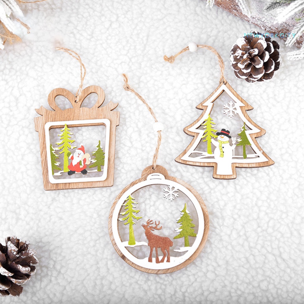 Phụ Kiện Treo Trang Trí Giáng Sinh Hình Ngôi Sao Hai Lớp Bằng Gỗ