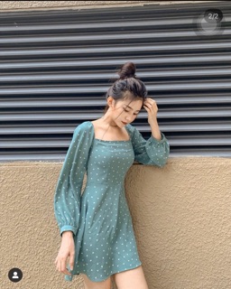 ĐẦM XANH BI CỔ VUÔNG (KÈM HÌNH THẬT)