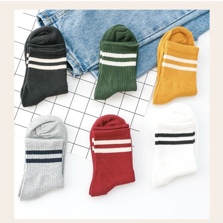 Vớ cổ cao nam nữ tất dài hai sọc gân cotton thời trang đẹp kháng khuẩn khử mùi thấm hút mồ hôi tốt MONEY VC018