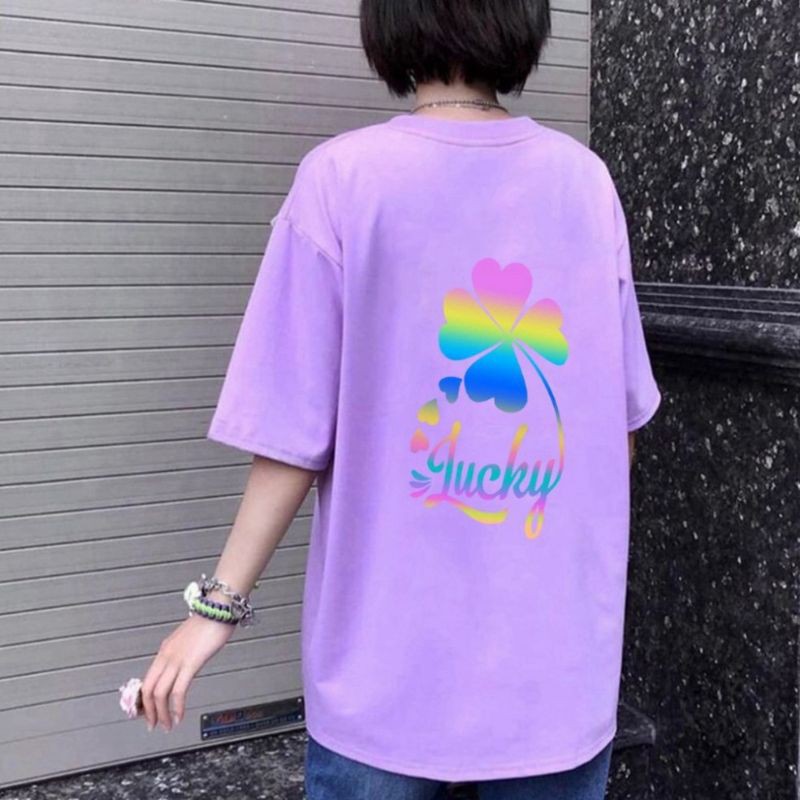 [MÃ BILSOP17 GIẢM 45% ĐƠN 99K] Áo phông form rộng tay lỡ,áo thun nam nữ phản quang Lucky -2 MÀU ĐEN ,TRẮNG | BigBuy360 - bigbuy360.vn