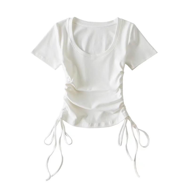 Áo Croptop Rút Dây Tay ngắn cá tính ôm sexy, áo cổ U dây rút A119