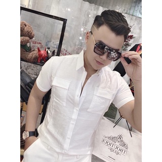 Siêu phẩm sơ mi nam cộc tay chất đũi siêu mát - phối 2 túi ngực cực đẹp !!