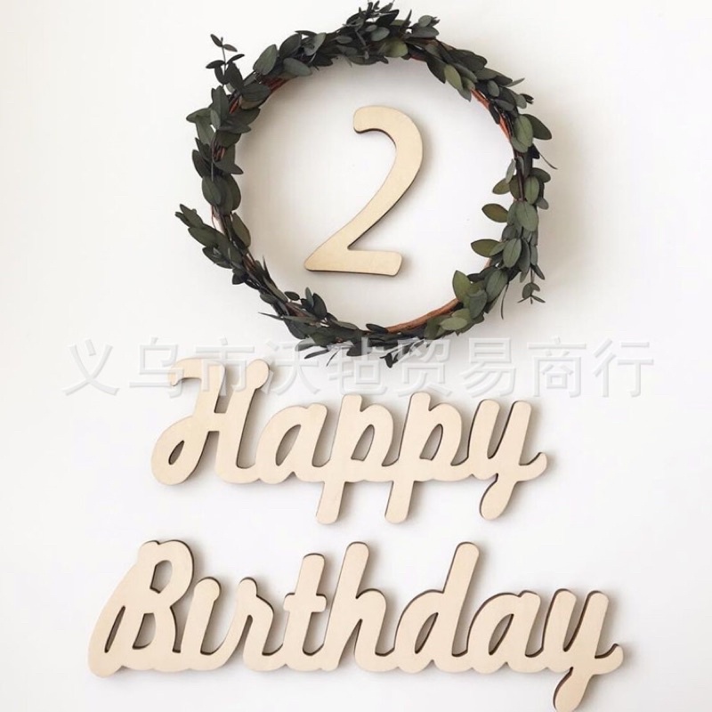 Chữ Gỗ Happy birthday Dán Tường Phong Cách Hàn Quốc