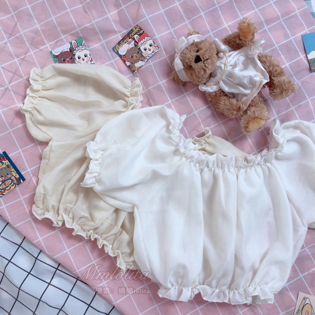 [có sẵn] Áo croptop voan cotton tay bồng lót JSK Lolita