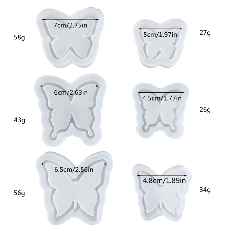 Khuôn Silicone Làm Móc Khóa Hình Bướm Phối Kim Tuyến Nước DIY