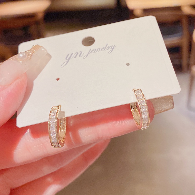 Bông tai đính đá, mạ vàng 14k, thiết kế đơn giản mang phong cách hàn quốc, mẫu mới nhất 2022