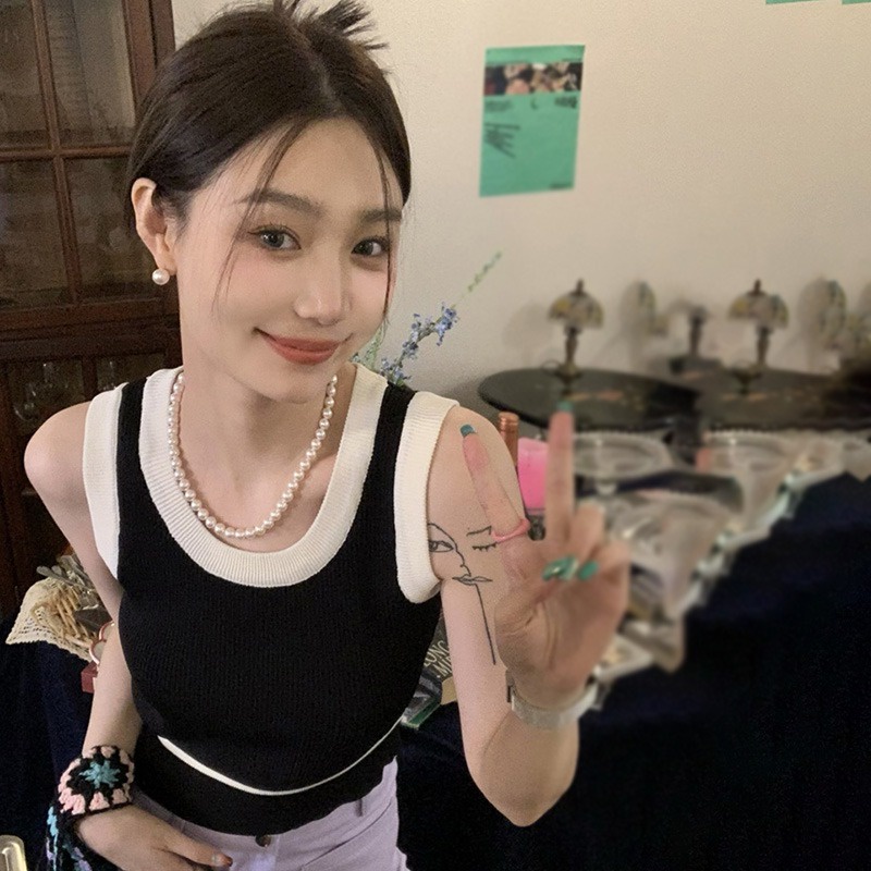 Áo Tank Top Cổ Tròn Màu Tương Phản Thời Trang Mùa Hè Cho Nữ