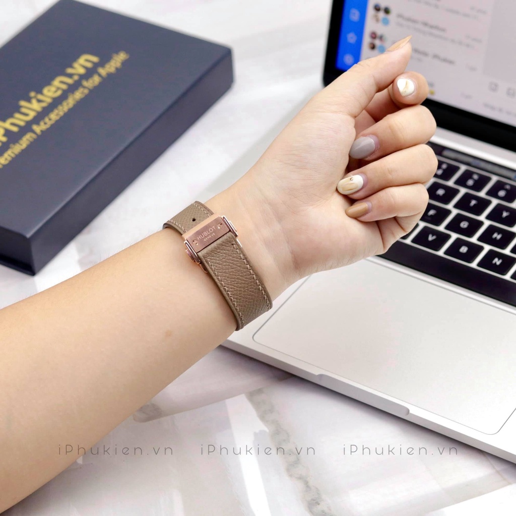 Dây Da Handmade [DA THẬT, BẢO HÀNH 1 NĂM] Epsom Nâu Tây cho Apple Watch Seris 1/2/3/4/5/6/7