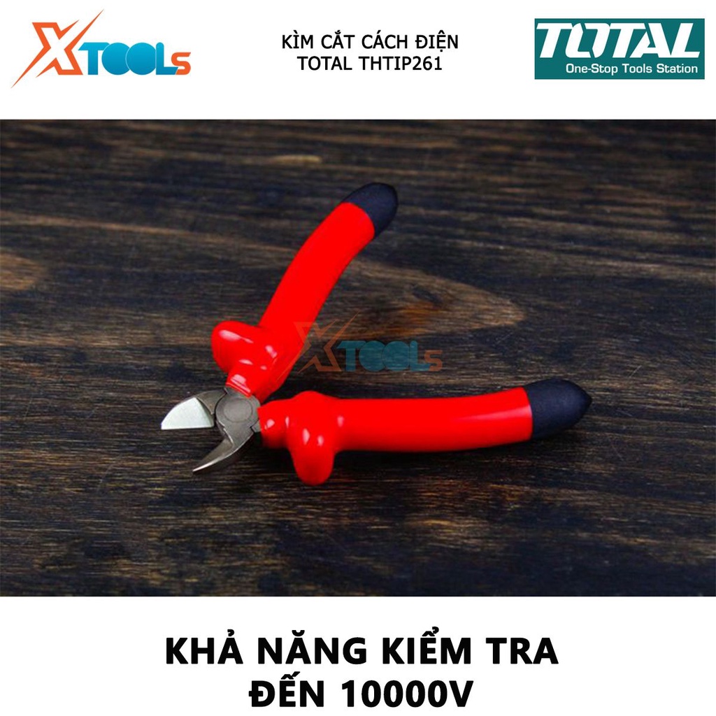 Kìm cắt cách điện TOTAL THTIP261 | kềm cách điện chiều dài kìm 6&quot; (160mm) kiểm tra 10000V cắt, kẹp, tuốt các loại dây cá