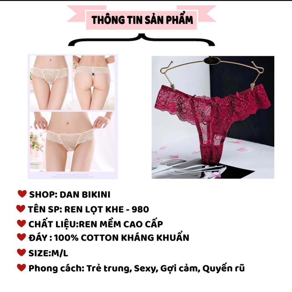 Quần Lót Ren Lọt Khe ❤️FREESHIP❤️ Quần Lót Ren thiết kế 2 nơ nhỏ sexy gợi cảm ❤️Quần Lót lọt khe trong suốt tôn dáng 980