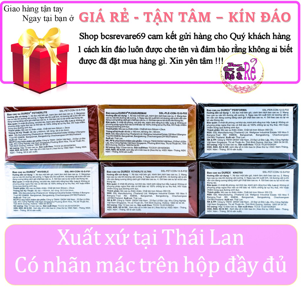 [FREE SHIP] Combo 6 Hộp Bao Cao Su Durex 70 cái tùy chọn. pleasuremax. invisible. performa. kingtex. fertherlite ultima