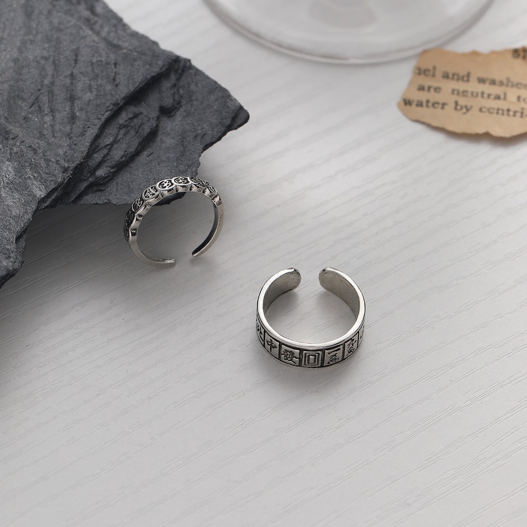 Nhẫn Đeo Tay Khắc Chữ Lucky money Thời Trang Cổ Điển