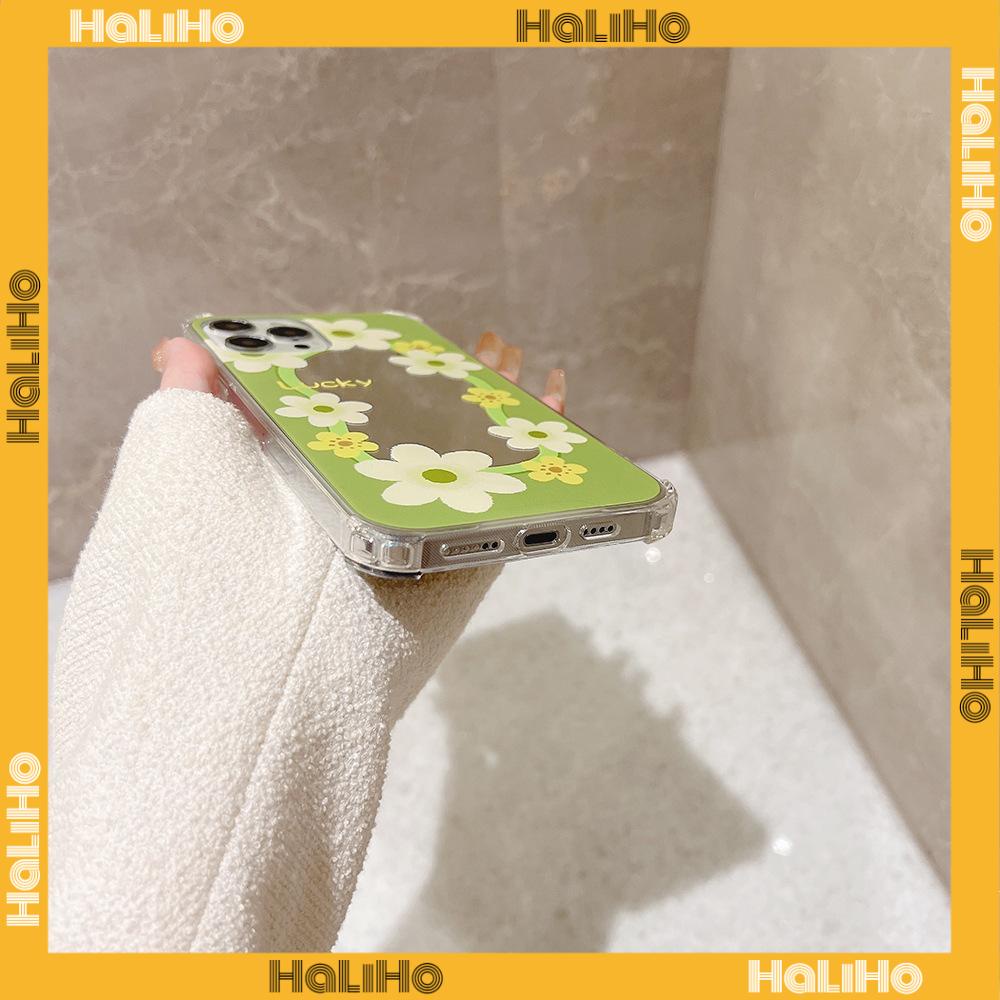 iPhone Case Acrylic HD Mirror Airbag Shockproof Protection Camera Cute Line Green Yellow Flowers Compatible For iPhone 11 iPhone 13 Pro Max iPhone 12 Pro Max iPhone 7 Plus