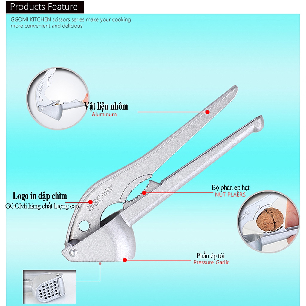 [HÀNG CHÍNH HÃNG]Ép tỏi bằng nhôm nguyên chất, thiết kế nhỏ gọn 16cm GGOMi Hàn Quốc GG759