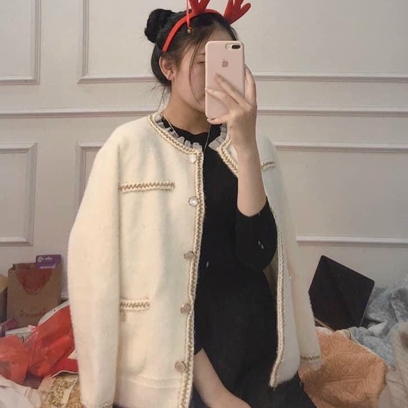 Áo khoác len cardigan lông cừu mềm mịn hàng cao cấp viền thừng sang chảnh phong cách thời trang hàn quốc | BigBuy360 - bigbuy360.vn