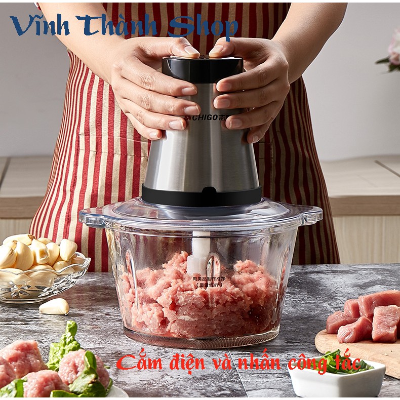 [Mã ELHA22 giảm 5% đơn 300K] Máy Xay Thịt, Tỏi, Ớt Đa Năng CHIGO 4 Lưỡi Inox 304 Dung Tích 2 Lít Bảo Hành 1 Đổi 1