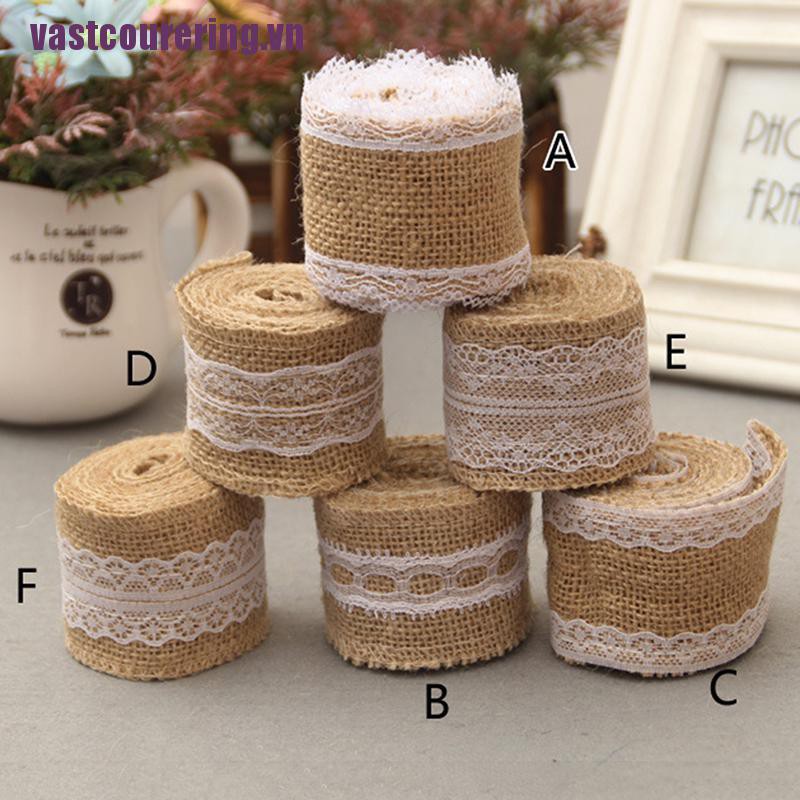 Chuyển Phát Nhanh♥Cuộn Dây Ruy Băng Vải Bố Phối Ren 2M Trang Trí Chai Rượu Tiệc Cưới