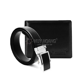 Bộ ví & thắt lưng nam da bò màu đen ph2102-ph4111