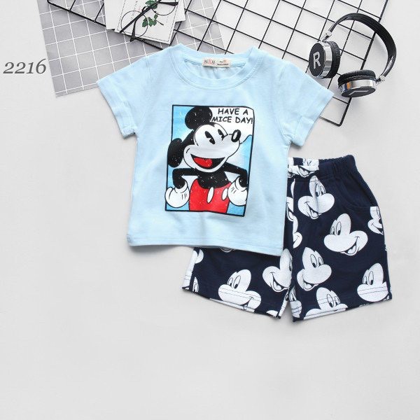 Bộ cộc tay bé trai cotton 4C in hình Mickey cõ dãn mềm mại RIO hàng có sẵn kèm video