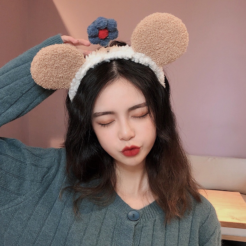 Băng đô lông cừu đính hoa tai to chống trượt thiết kế dễ thương
