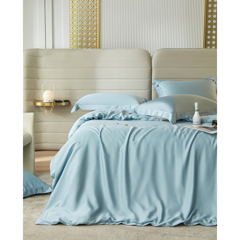 Bộ chăn ga gối trơn 100%Tencel 60s 5 món, Đủ các tone màu hot nhất năm 2023, chất liệu siêu mềm mát mịn