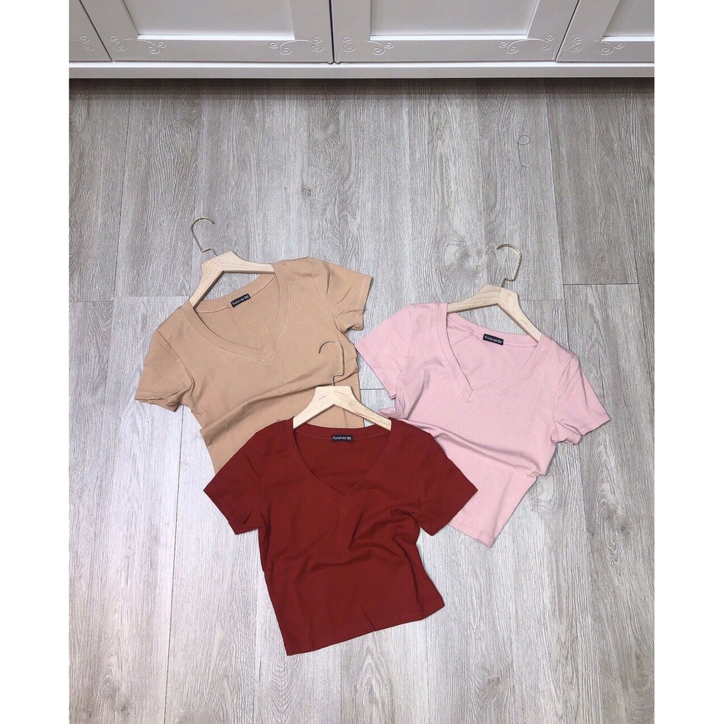 ÁO THUN CROPTOP TRƠN ÔM BODY - CỔ TIM 15