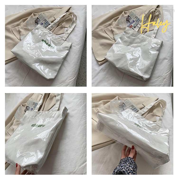 Túi Tote Trong Suốt Chữ Cheers Đeo Vai Bằng Pvc Thời Trang 2021 Túi Xách Trong Suốt Cỡ Lớn Haleycloset.