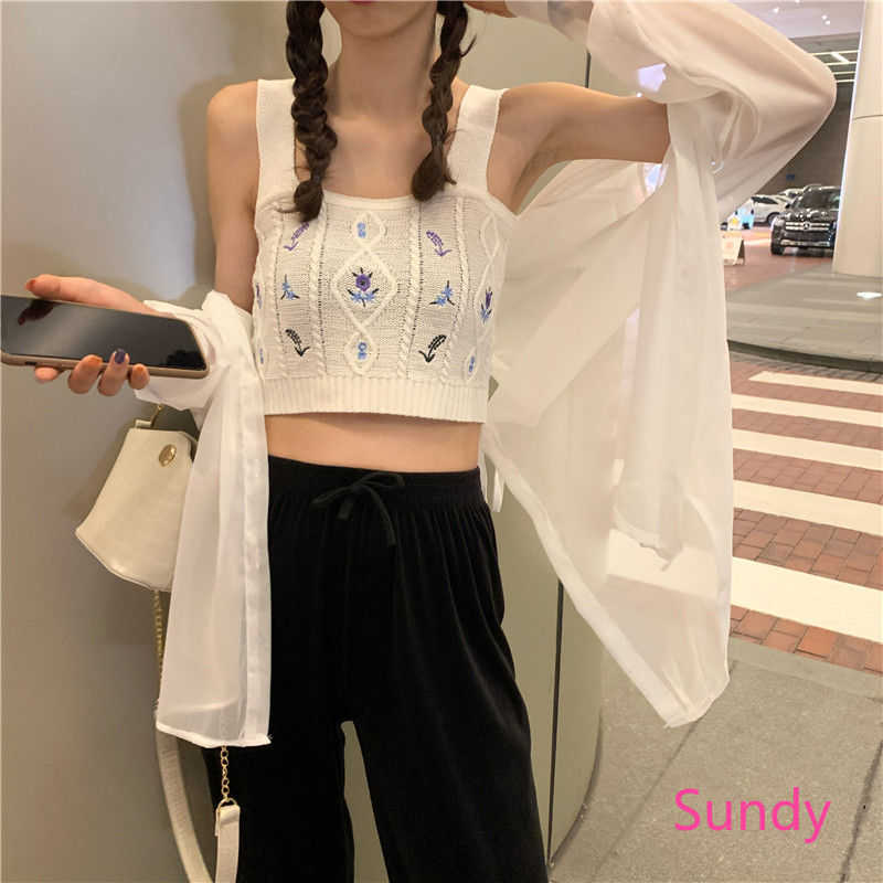 Áo Dệt Kim Không Tay Thêu Họa Tiết Xinh Xắn Dành Cho Nữ