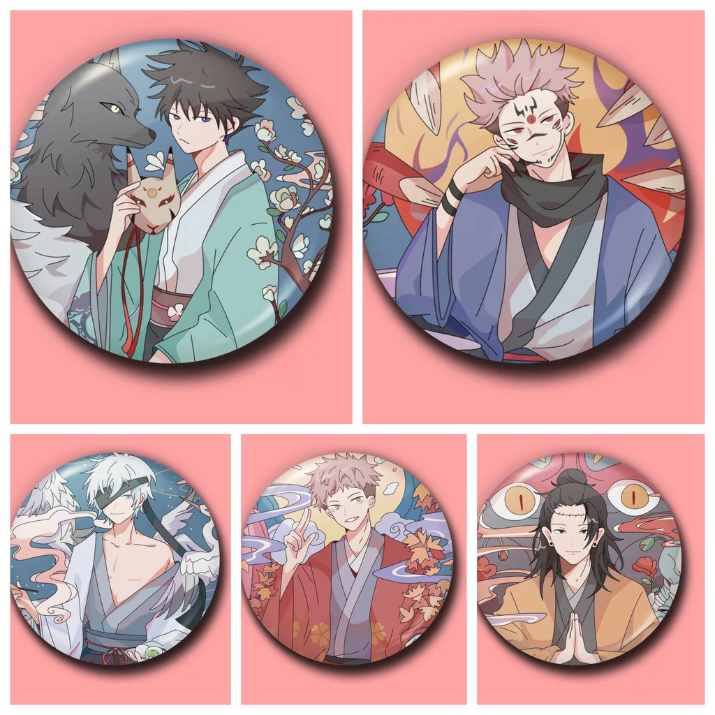 Huy hiệu cài áo IN HÌNH Jujutsu Kaisen Chú thuật hồi chiến ver yukata anime chibi dễ thương tiện lợi 01