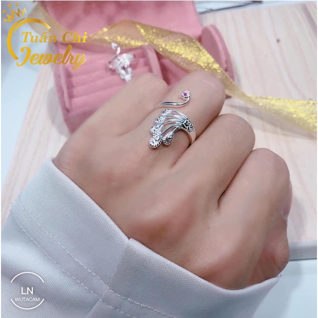 Nhẫn Bạc Hình Con Công cá Tính, Mẫu Mới Cực Hot, Nhẫn Dáng Hở