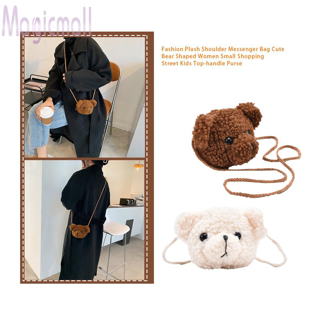 Túi đeo chéo mini hình chú gấu hoạt hình bằng lông nhung dễ thương xinh xắn cho nữ