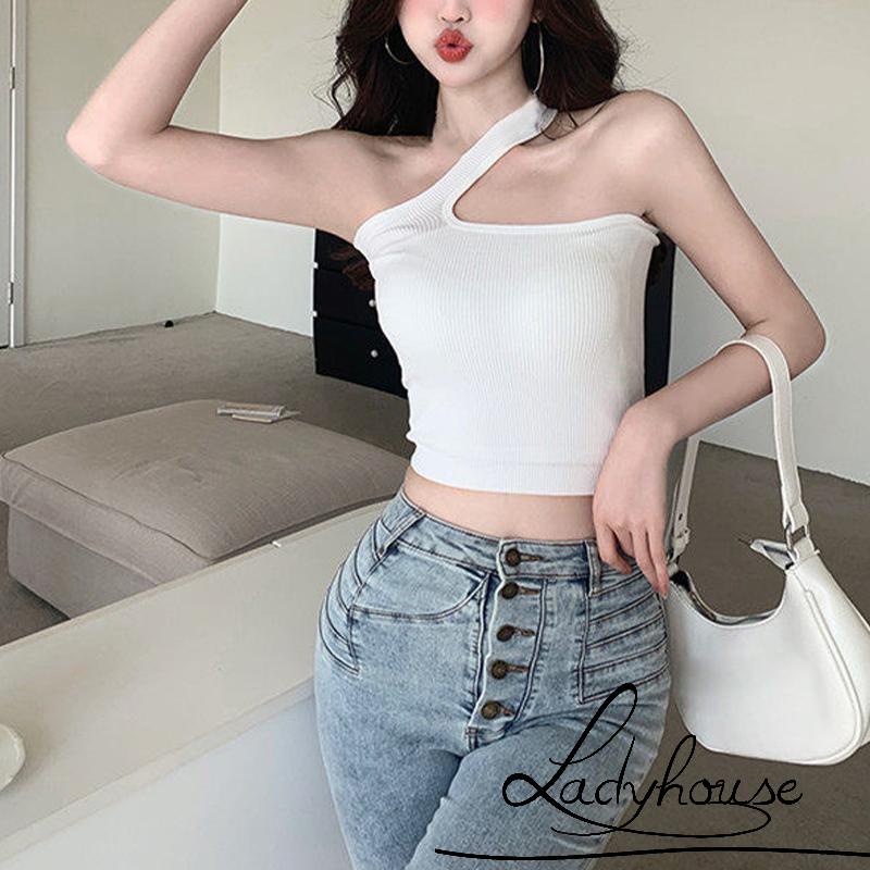 Áo Dệt Kim Sát Nách Hở Rốn Màu Trơn Có Miếng Đệm Ngực Thời Trang Cho Nữ