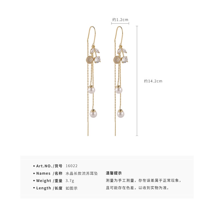 Bông tai dài tua rua đính đá pha lê hình quả cherry thời trang 2021 cho nữ